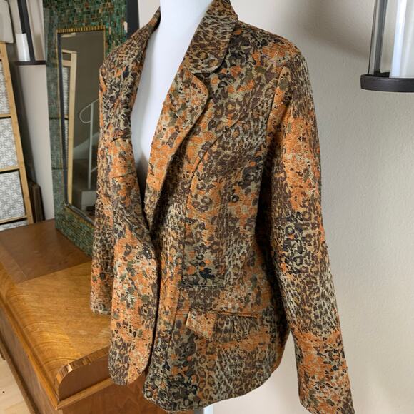 Vintage Coldwater Creek Size 18W Leopard Blazer Jacket Tapestry Fall Colors - Picture 4 of 11